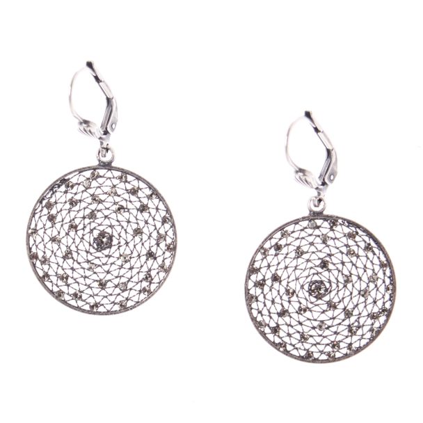 Catherine Popesco Medium Round Filigree Mesh Crystal Earrings