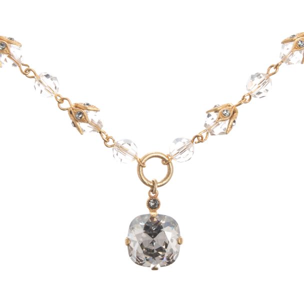 Catherine Popesco Necklace - Beaded Chain and Shade Crystal Drop