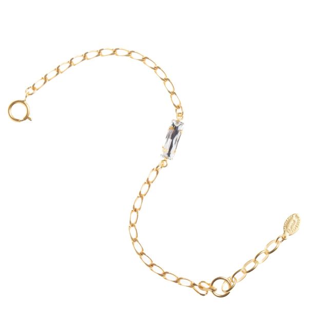Catherine Popesco Small Rectangle Baguette Clear Crystal Gold Bracelet LV-1816G