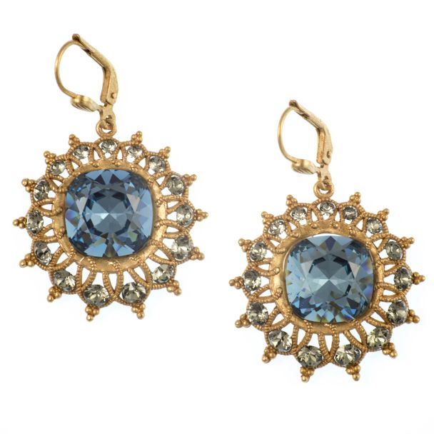 Catherine Popesco Starburst Crystal Earrings in Midnight Blue and Gold