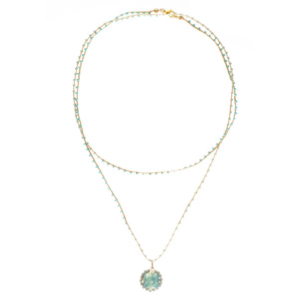 Catherine Popesco Turquoise Beaded Cord Necklace with Pacific Opal Crystal