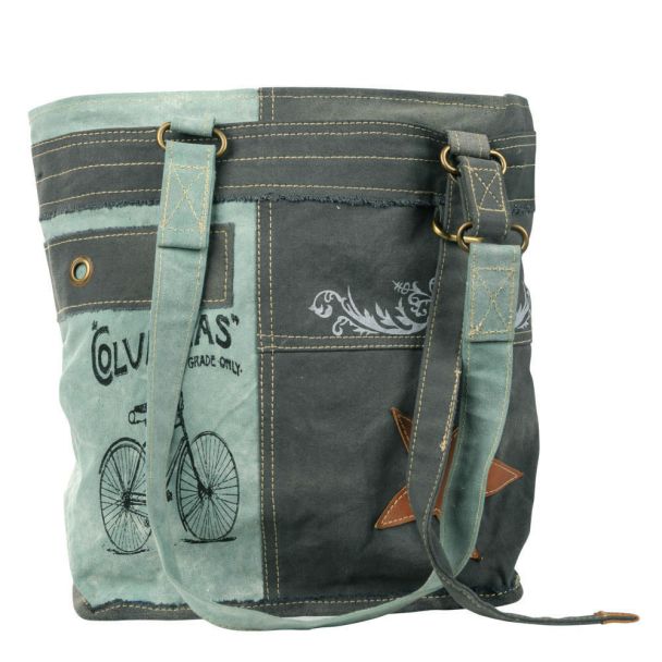 Grey & Aqua Columbias Shoulder Tote Bag/Purse by Clea Ray Leather & Canvas
