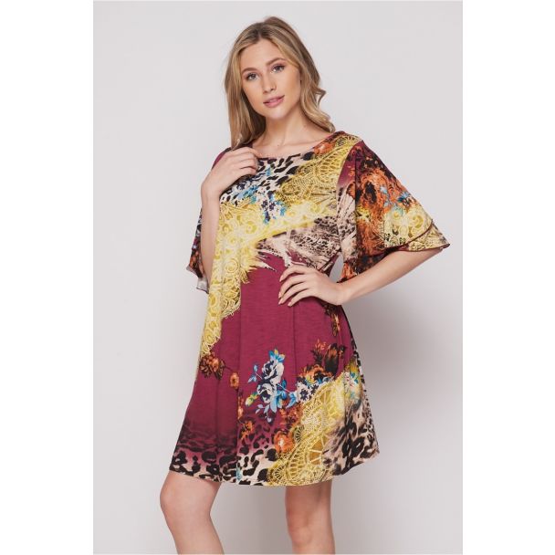 Honeyme Ruffle Sleeve Dress with Pockets - Animal Print Collage