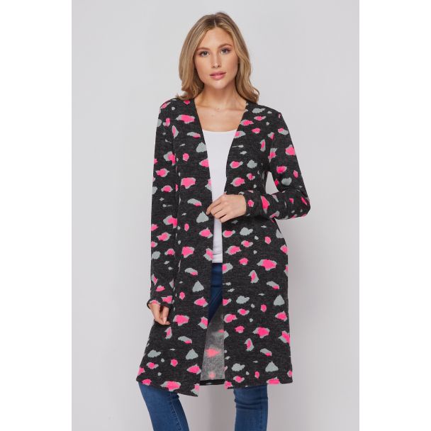 Honeyme Sweater Cardigan - Black & Neon-Pink