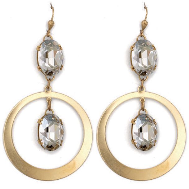 Catherine Popesco Drop Oval Shade Crystal in Circle Earrings - Gold