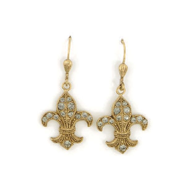 Catherine Popesco Fleur-de-lis Crystal Gold Earrings