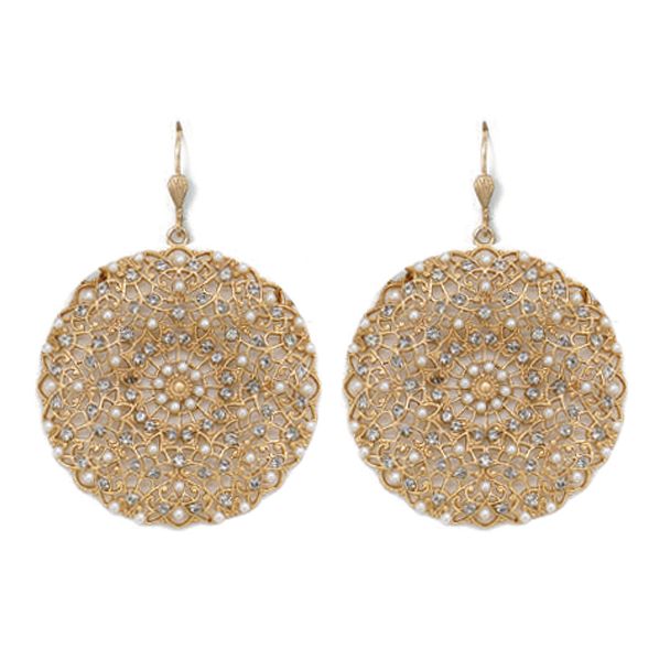 Catherine Popesco Large Lacy Pearl & Gold Round Earrings