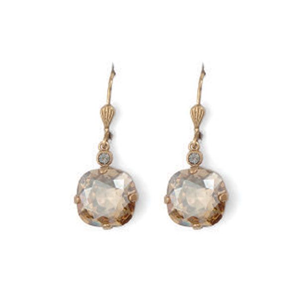 Catherine Popesco Large Stone Crystal Earrings - Champagne and Gold
