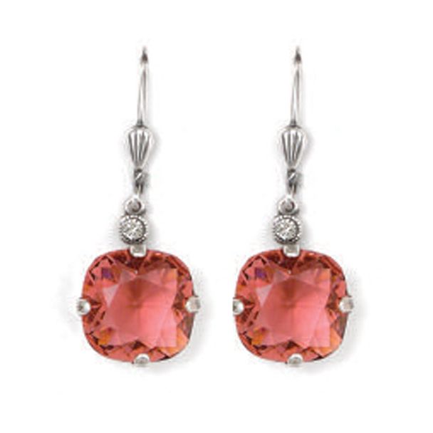 Catherine Popesco Large Stone Crystal Earrings - Coral and Silver