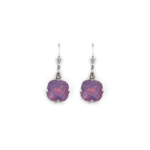Large Stone Crystal Earrings - Lavender and Silver