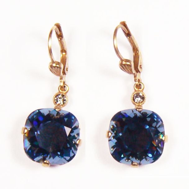 Catherine Popesco Large Stone Crystal Earrings - Midnight Blue and Gold