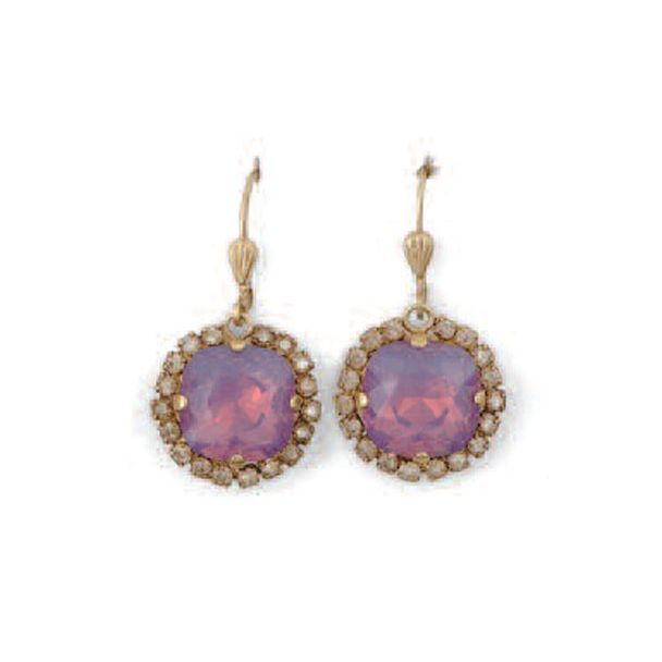 Catherine Popesco Large Stone Earrings With Crystals - Lavender & Gold