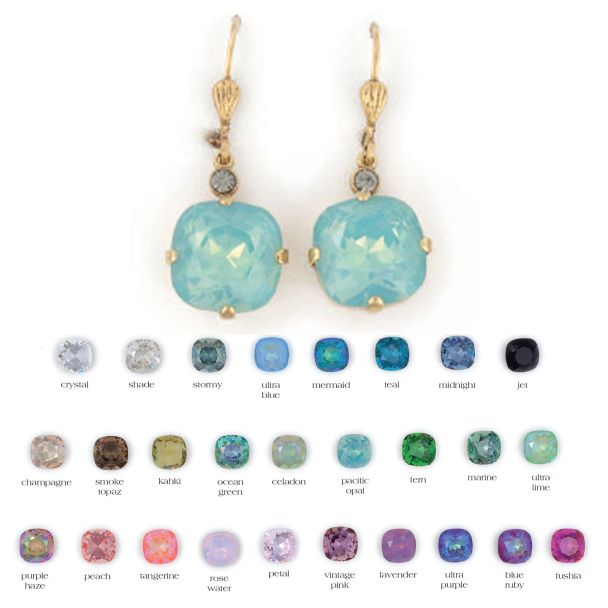 Catherine Popesco Large Stone Crystal Dangle Earrings - Assorted Colors in Gold or Silver