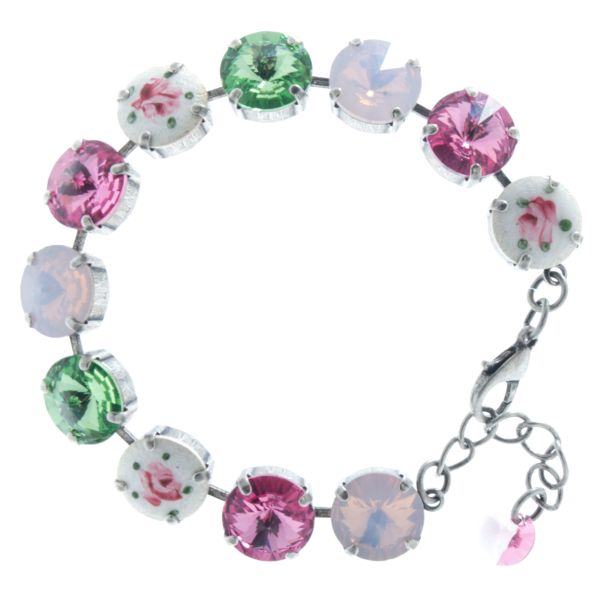 Lisa Marie Jewelry Vintage Enameled Rose Swarovski Crystal Bracelet