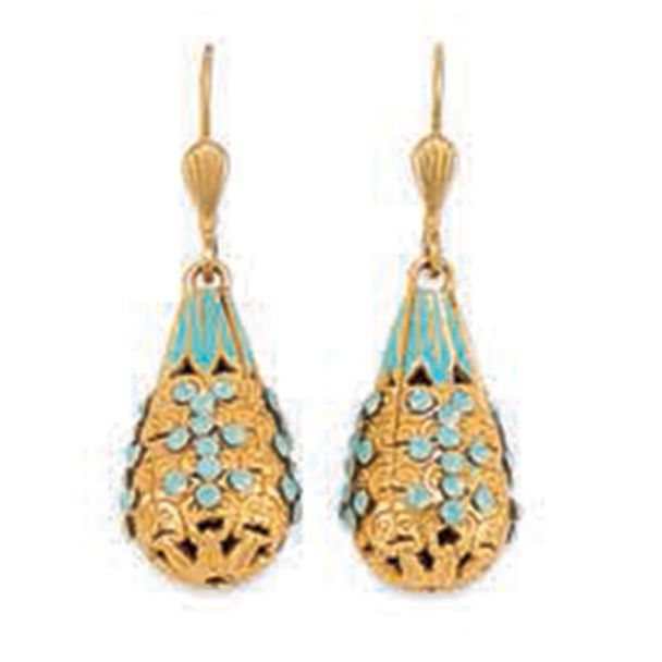 Catherine Popesco French Enamel 3-D Teardrop Shaped Crystal Earrings - Assorted Colors