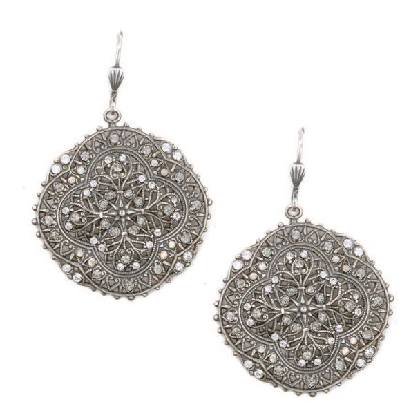 Catherine Popesco Silver Filigree Earrings - Crystal & Black Diamond
