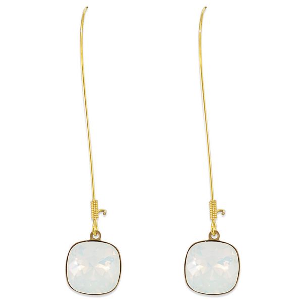 Catherine Popesco Long Hook Large Stone Crystal Earrings - Assorted Colors