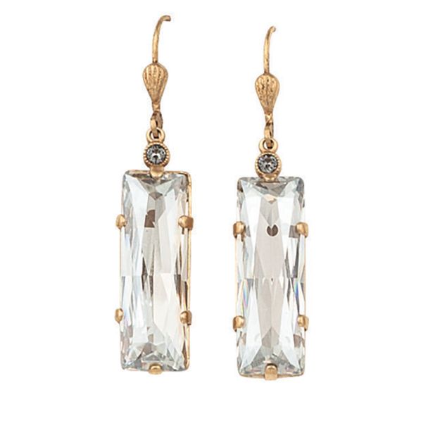 Catherine Popesco Gold or Silver Long Rectangle Diamond Crystal Earrings