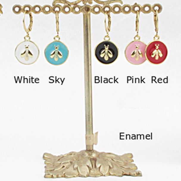 Catherine Popesco Round Enamel Bee Earrings - Black or White