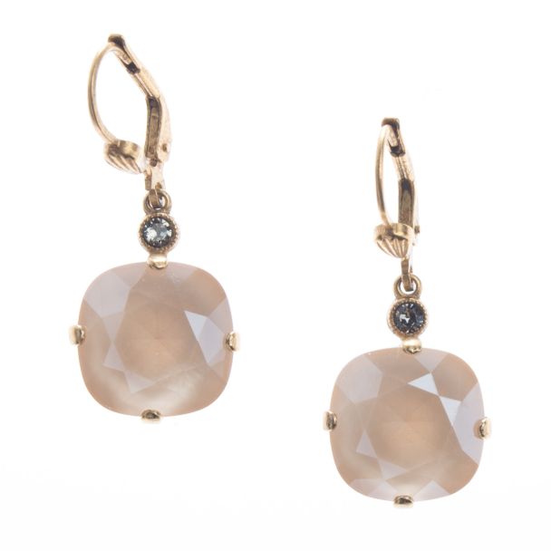 Catherine Popesco 12mm Large Stone Crystal Earrings - Ivory Cream
