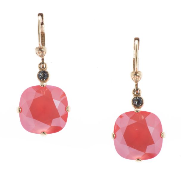 New Color! Catherine Popesco 12mm Large Stone Crystal Earrings - Light Coral