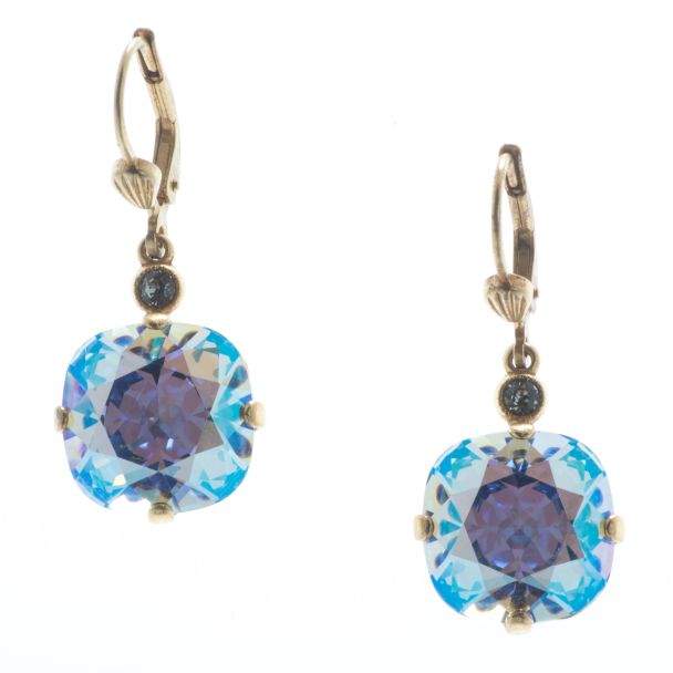 New Color! Catherine Popesco 12mm Large Stone Crystal Earrings - Sapphire Shimmer
