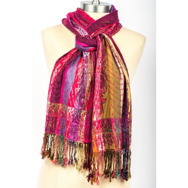 Luxurious! Silk Blend Lycra Hand Made Scarf by Rapti Fashion - Pink Stripes