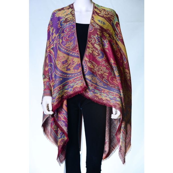 Wonderful! Silk & Pashmina Paisley Ruana Shawl by Rapti Fashion - Red