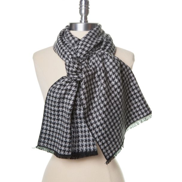100% Cashmere Houndstooth Scarf by Rapti - Black and White