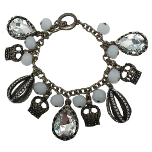 Sweet Lola Charm Bracelet with Crowns, White Opal & Clear Crystals