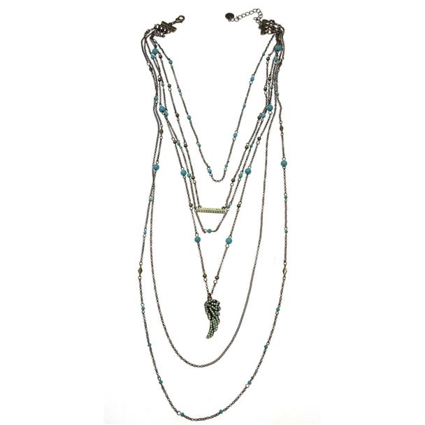 Sweet Lola 6 In 1 Necklace with Turquoise Beads and Pacific Opal Wing & Bar