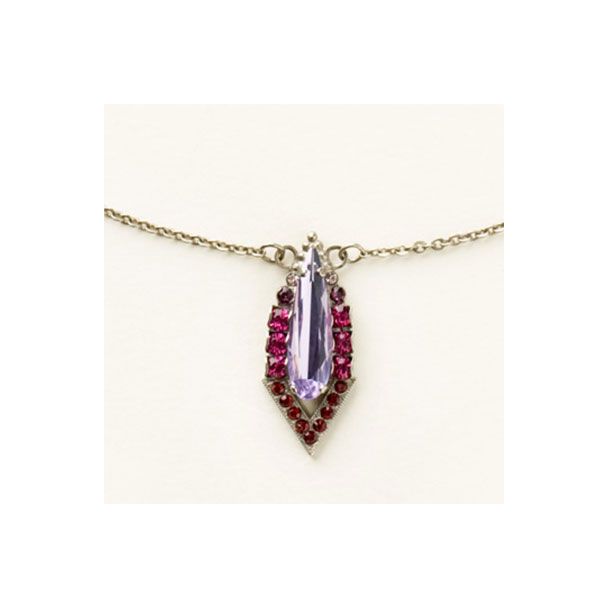 Sorrelli Elongated Teardrop and Crystal Triangle Pendant - Pink Ruby