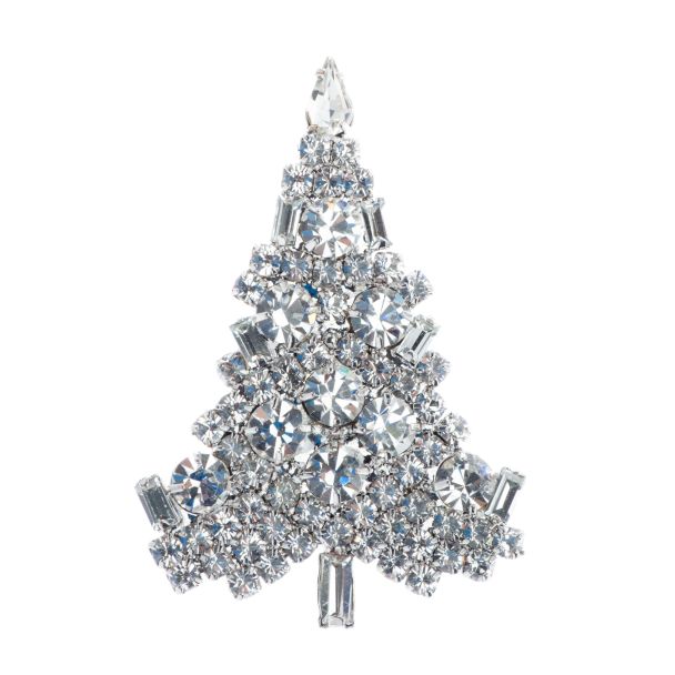 White Silver o Gold Chunky Crystals Christmas Tree Pin Brooch