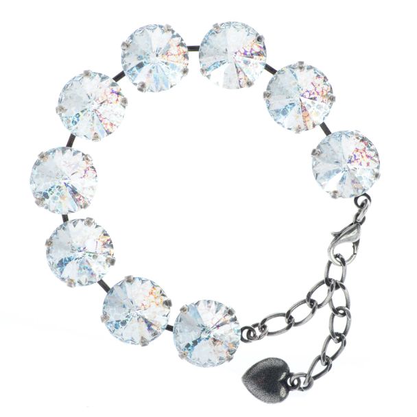YPMCO 14mm Rivoli Swarovski Crystal White Patina Silver Bracelet