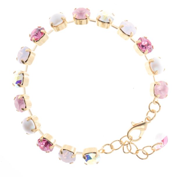 YPMCO 8mm Swarovski Crystal Tennis Bracelet - Pink & Pearl Combo