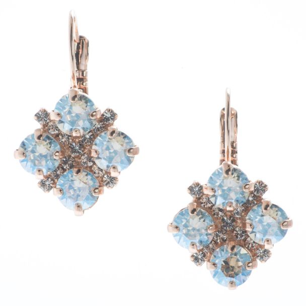 YPMCO Diamond Shape Rose Gold & Moonlight Crystal Earrings with Rhinestones