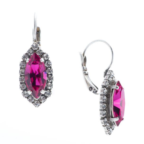 YPMCO Fuchsia Marquise Swarovski Crystal Earrings with Rhinestones