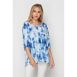 Honeyme Tie Dye Tunic Top with 3 4 Sleeves Blue White