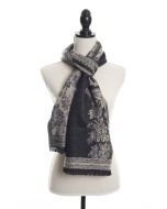 100% Cashmere Floral Paisley Scarf by Rapti Fashion - Black & Tan