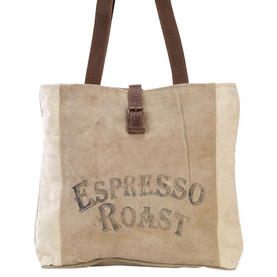 Re-purposed Tent Canvas & Leather Espresso Roast Tote Bag by Clea Ray
